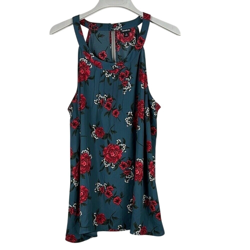 Torrid High Neck Floral Sleeveless Top Womens Size 1 (14-16)  Red‎ and Blue